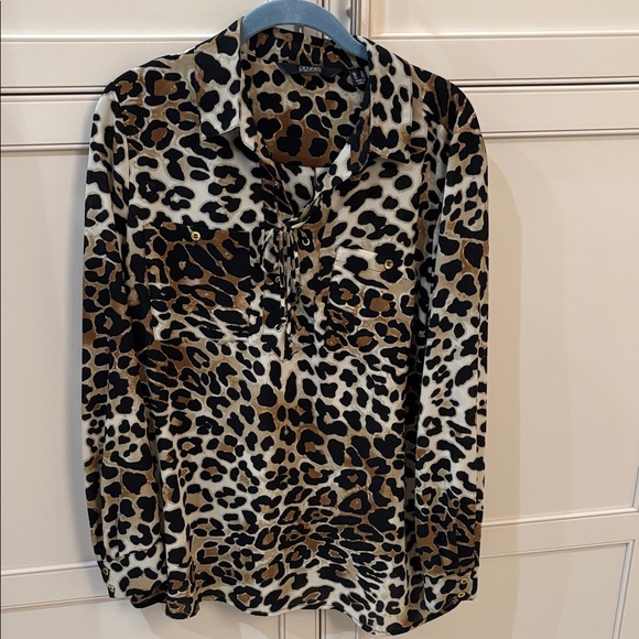 dennis basso Tops - Dennis Basso Leopard Print Blouse - Black and Brown